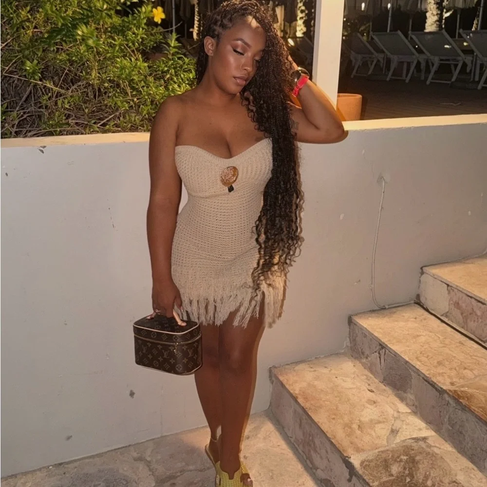 Elegant Beige Fringe Dress - Picture 2 of 3